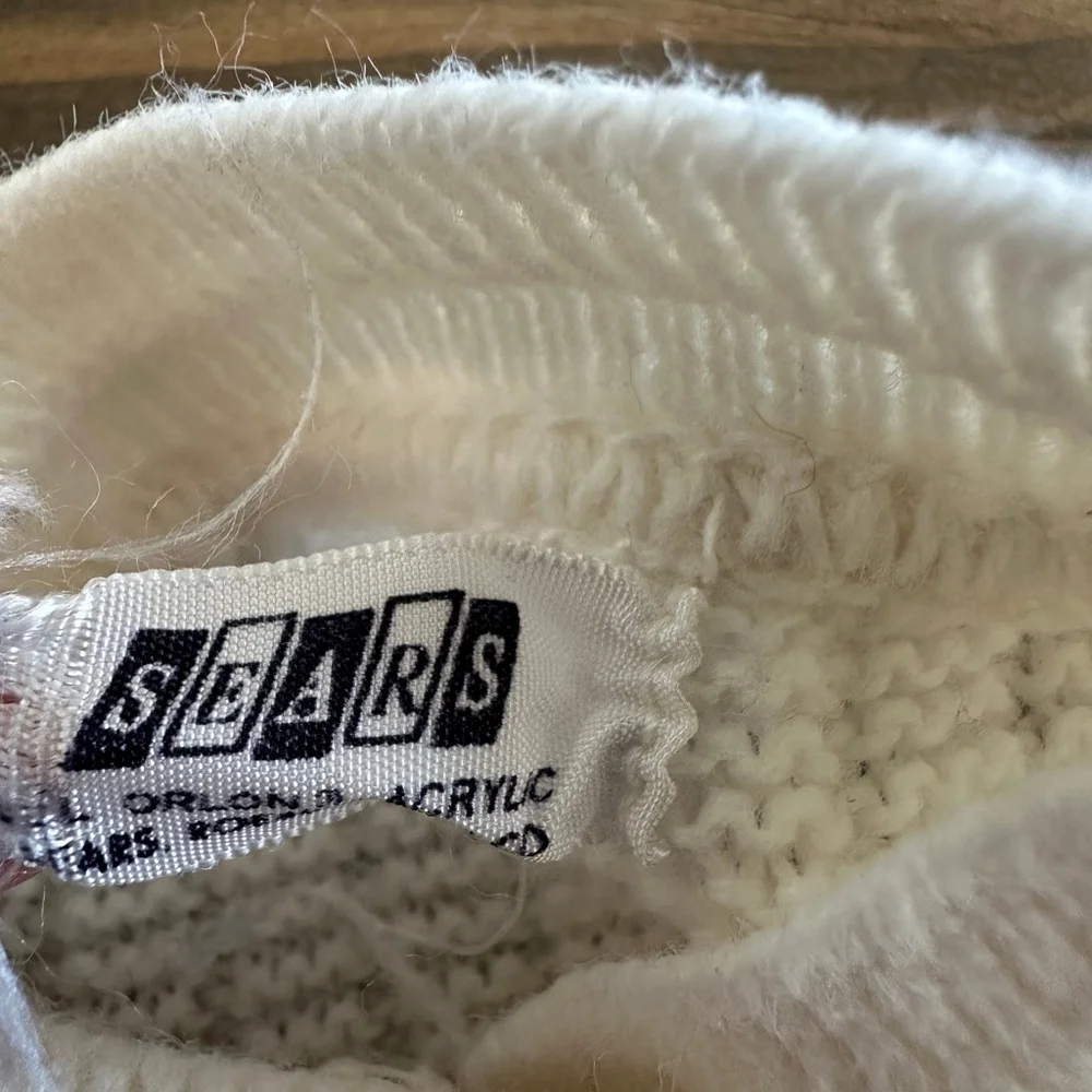 Baby Sears & Roebuck White Knit Cardigan Sweater Pink Floral 12 Months Vintage